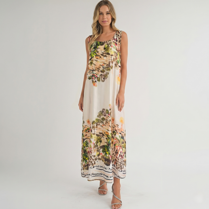 Made in Italy Riviera Scenery Silk-Feel Maxi Dress