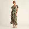 Made in Italy Tropical Leaf Print Wrap Midi Dress