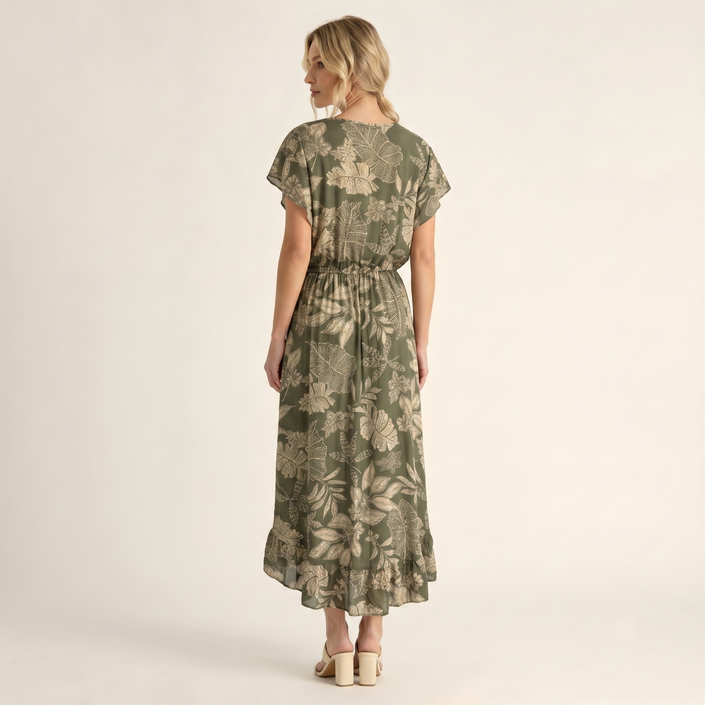 Made in Italy Tropical Leaf Print Wrap Midi Dress