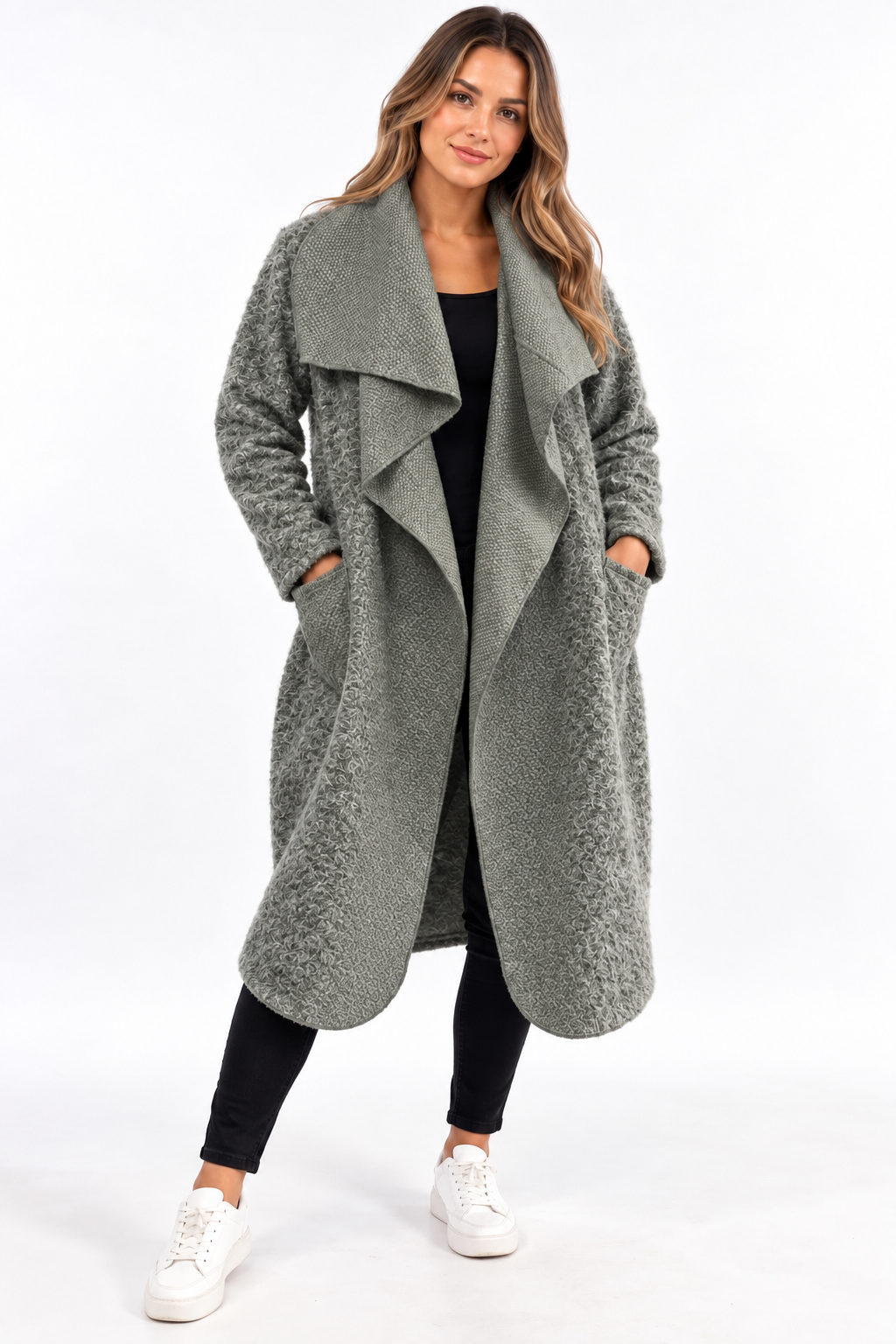 Made in Italy Cosy Textured Pocketed Waterfall Coat
