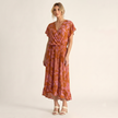 Made in Italy Tropical Leaf Print Wrap Midi Dress