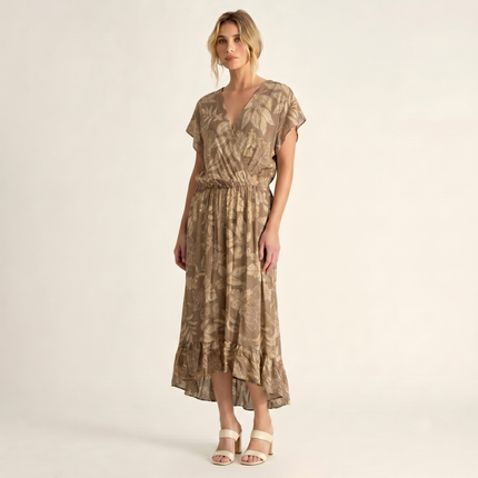 Made in Italy Tropical Leaf Print Wrap Midi Dress