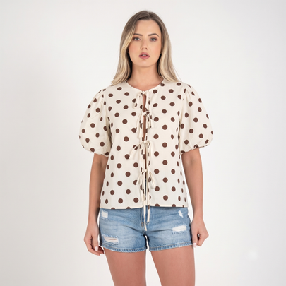 Made in Italy Polka Dot Tie-Front Top