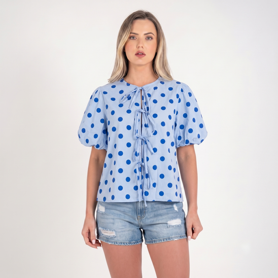 Made in Italy Polka Dot Tie-Front Top