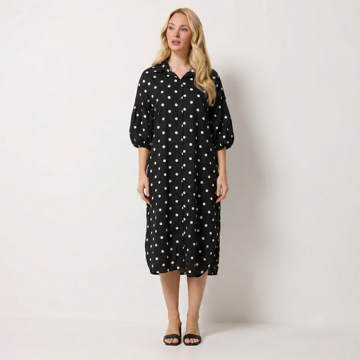 Made in Italy Polka Dot Button-Down Shirt Dress