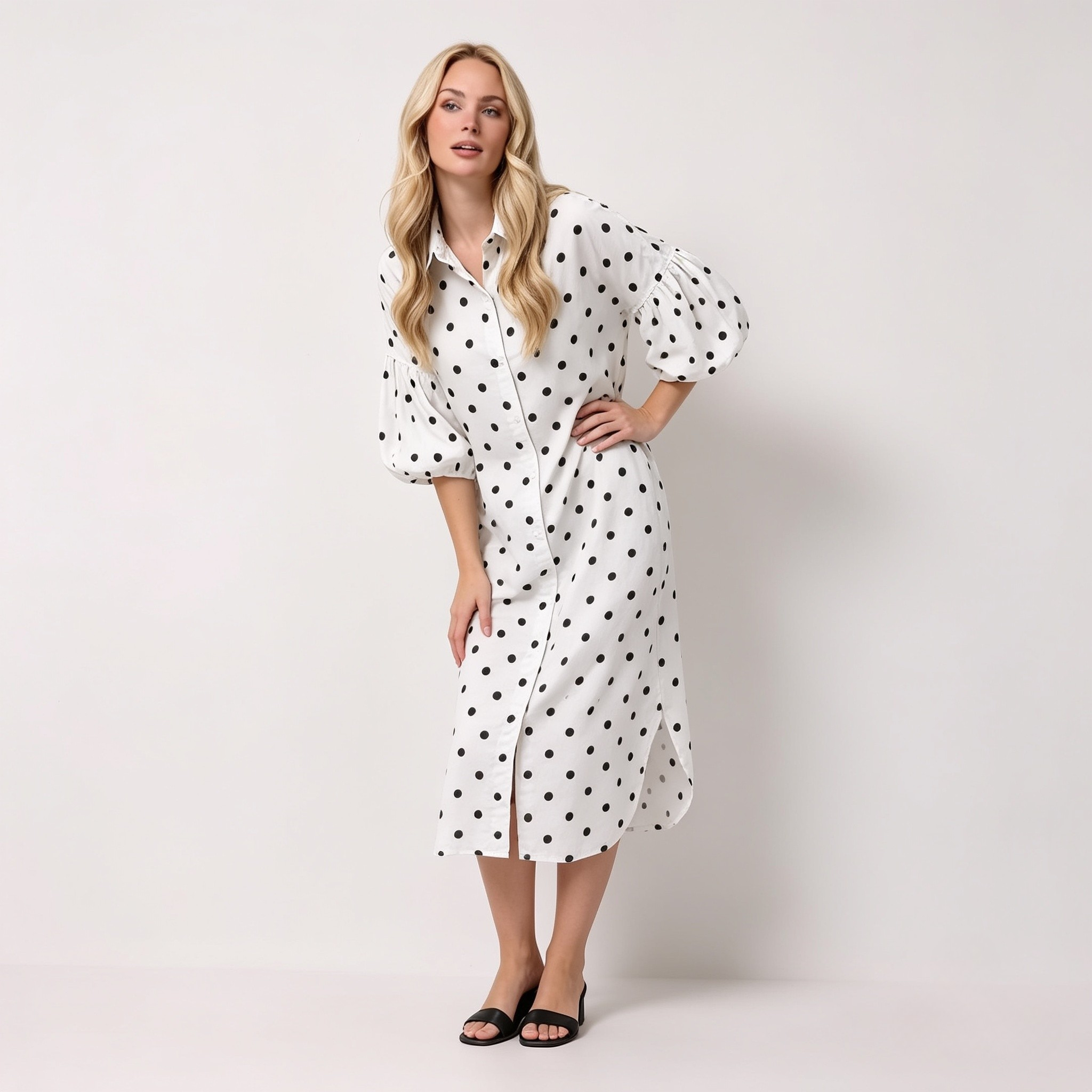 Made in Italy Polka Dot Button-Down Shirt Dress