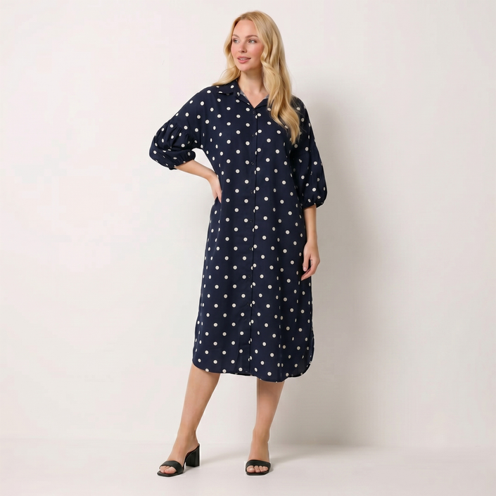 Made in Italy Polka Dot Button-Down Shirt Dress