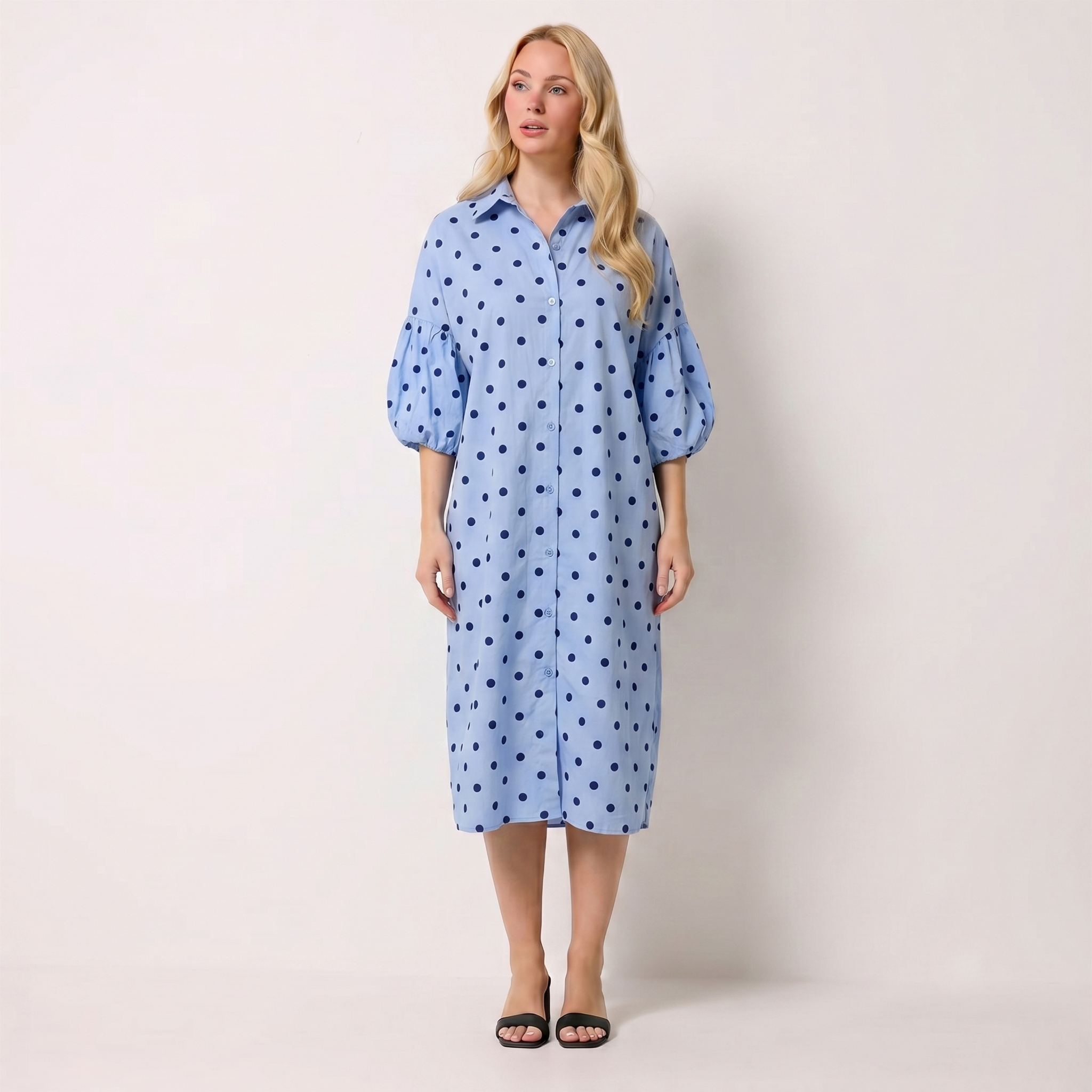 Made in Italy Polka Dot Button-Down Shirt Dress