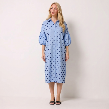 Made in Italy Polka Dot Button-Down Shirt Dress