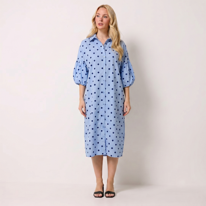 Made in Italy Polka Dot Button-Down Shirt Dress