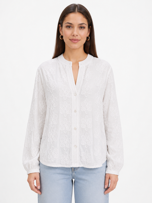 Embroidered Button Front Blouse