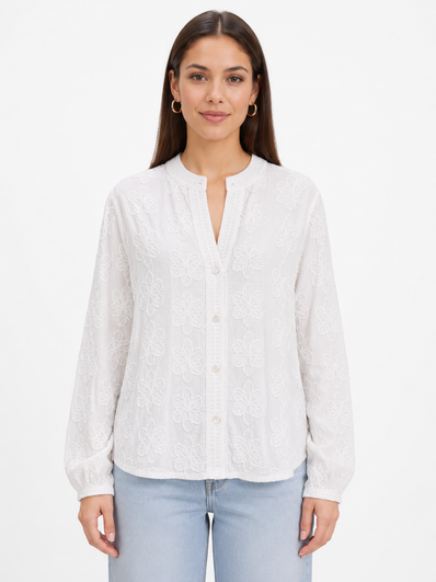 Embroidered Button Front Blouse