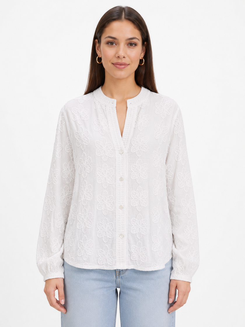 Embroidered Button Front Blouse