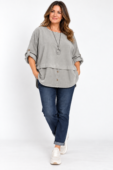 Made in Italy Corduroy Button Front Top