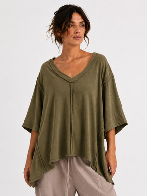 Made in Italy Oversized Sweatshirt V -Neck Raw Edge Top