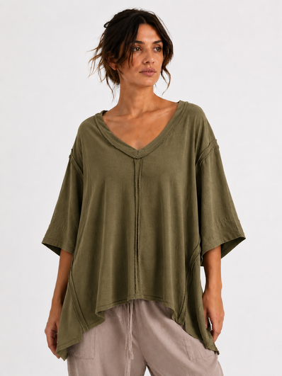 Made in Italy Oversized Sweatshirt V -Neck Raw Edge Top
