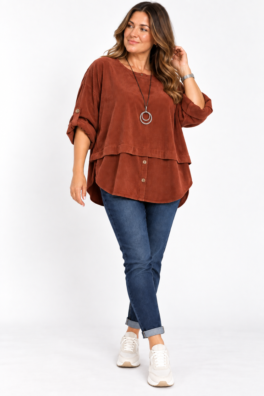 Made in Italy Corduroy Button Front Top