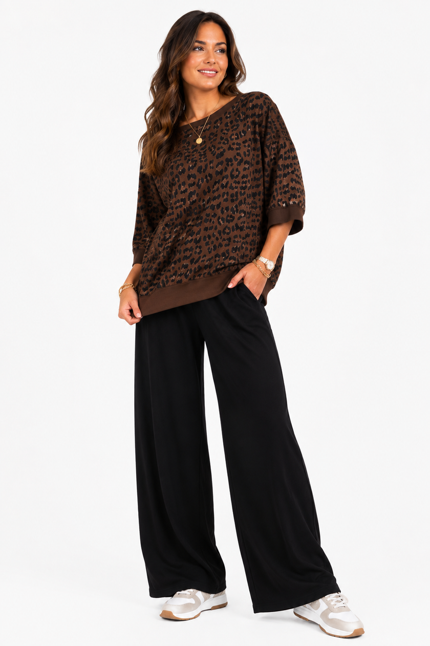 Made in Italy Short Sleeve leopard print sweatshirt Top