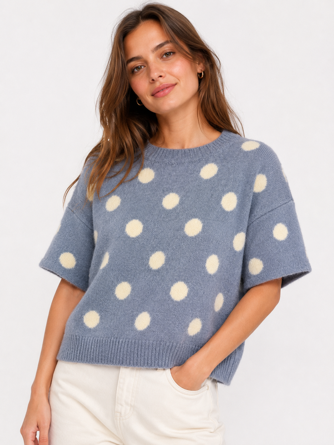 Polka Dot Short Sleeve Soft Knit Jumper