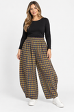 Made in Italy Gingham/Check Barrel Leg Trouser