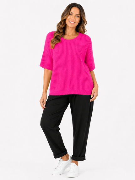 Made in Italy Ribbed Knit Short Sleeve Jumper