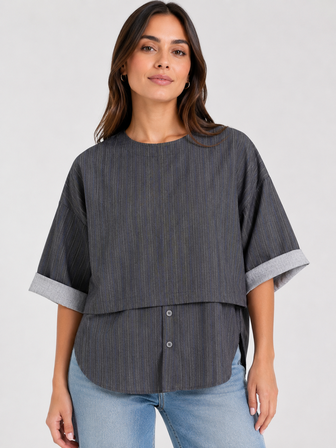 Made in Italy Pinstripe Button Front Top