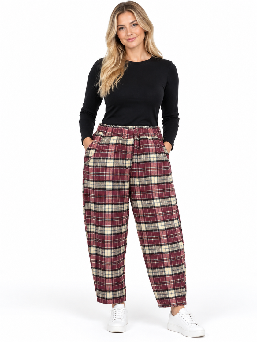 Made in Italy Plaid Check Tapered Leg Trouser