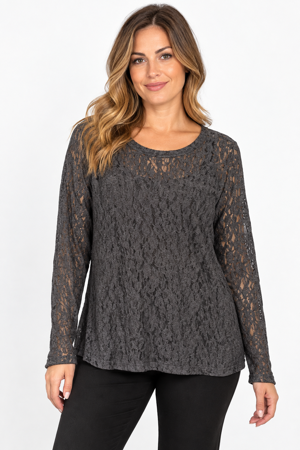 Made in Italy Textured Lace Layering Top