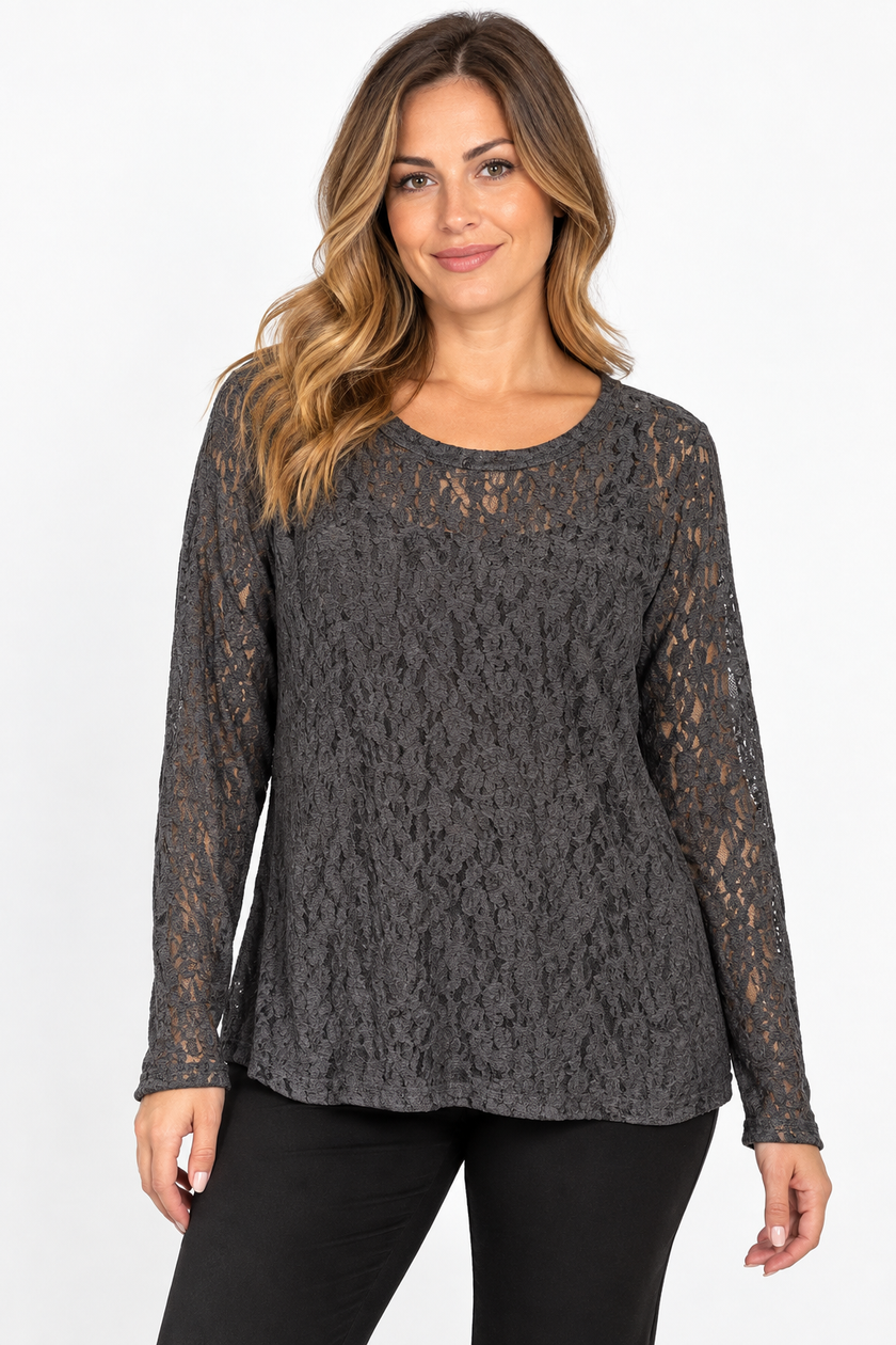 Made in Italy Textured Lace Layering Top