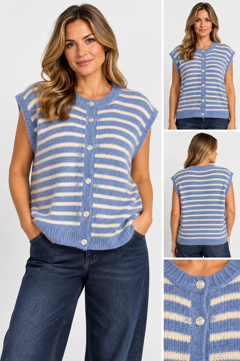 Made in Italy Button-Through Sleeveless knitted Cardigan