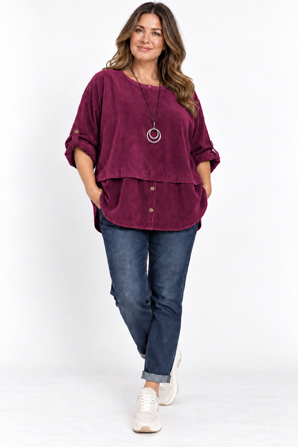Made in Italy Corduroy Button Front Top