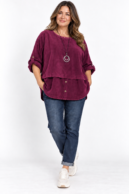 Made in Italy Corduroy Button Front Top