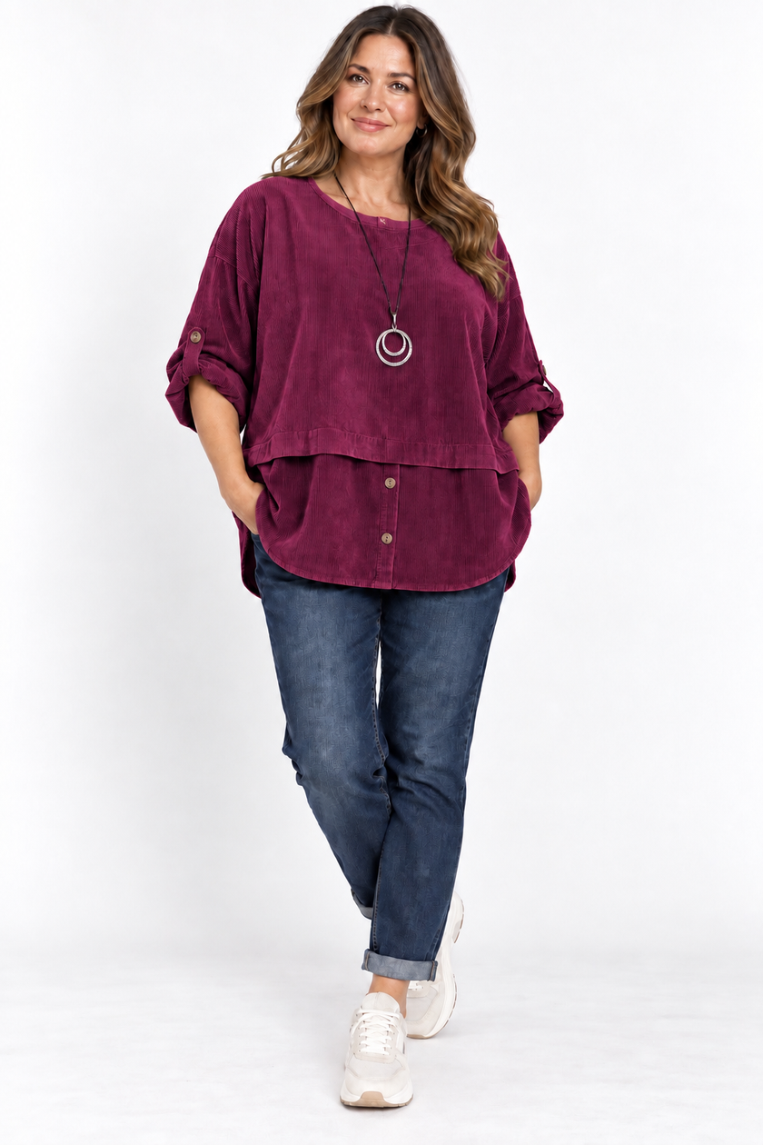 Made in Italy Corduroy Button Front Top