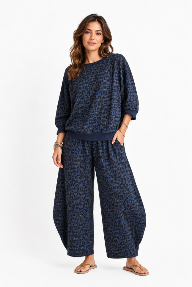 Made in Italy leopard Print Sweatshirt Barrel Leg Trouser