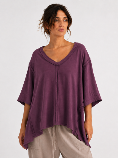 Made in Italy Oversized Sweatshirt V -Neck Raw Edge Top