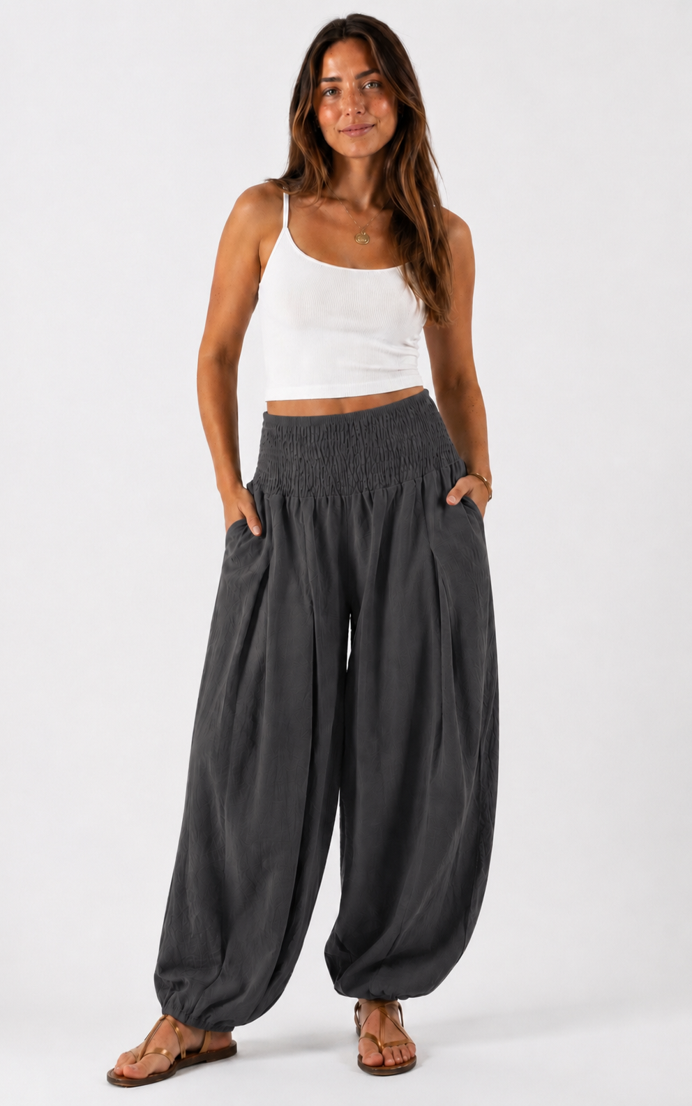 Made in Italy shirred waist harem trouser