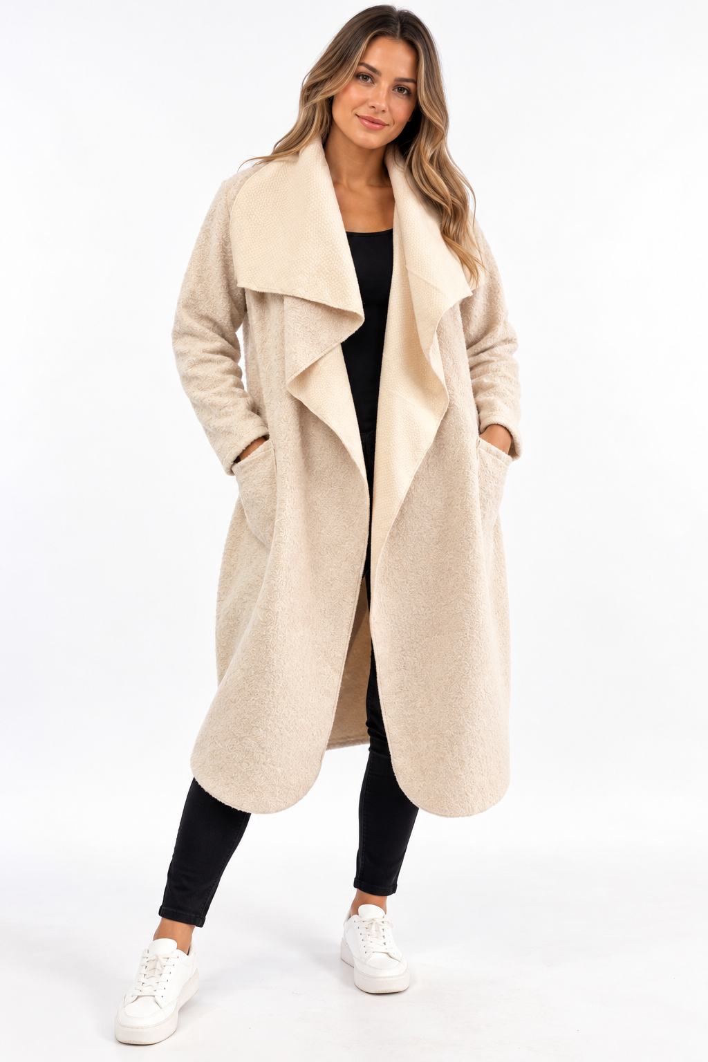 Made in Italy Cosy Textured Pocketed Waterfall Coat