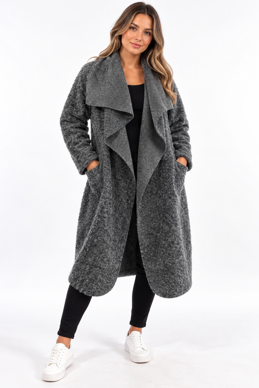 Made in Italy Cosy Textured Pocketed Waterfall Coat
