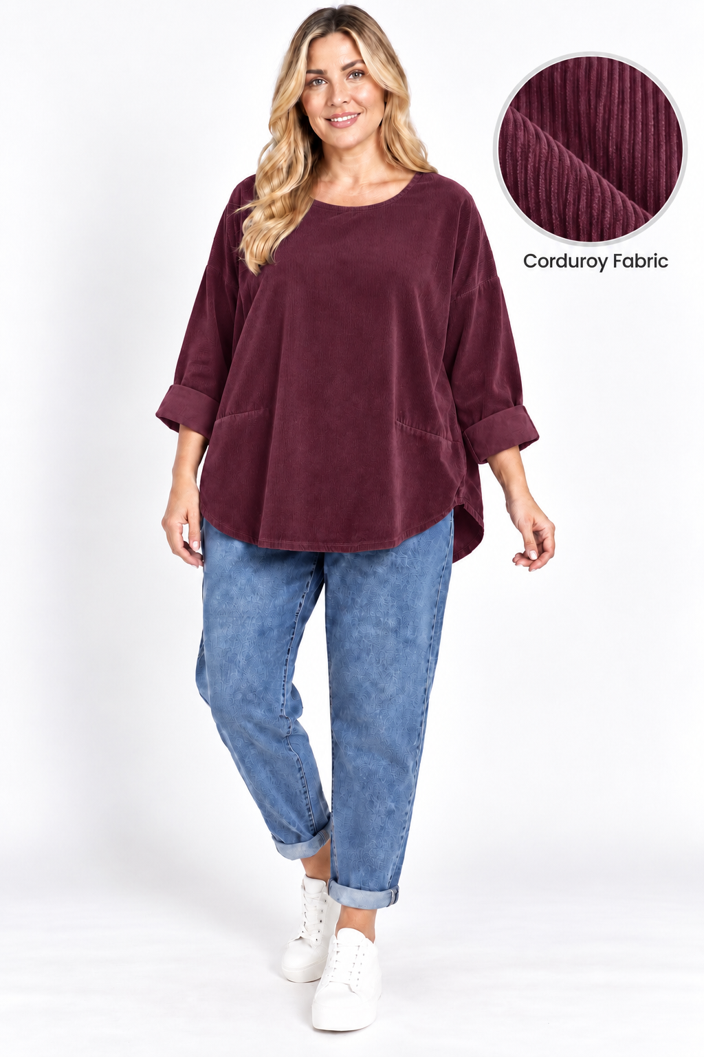 Made in Italy Scoop Hem Corduroy Top
