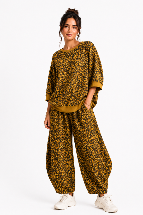 Made in Italy leopard Print Sweatshirt Barrel Leg Trouser
