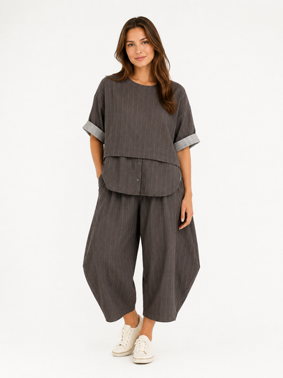Made in Italy Pinstripe Button Front Top