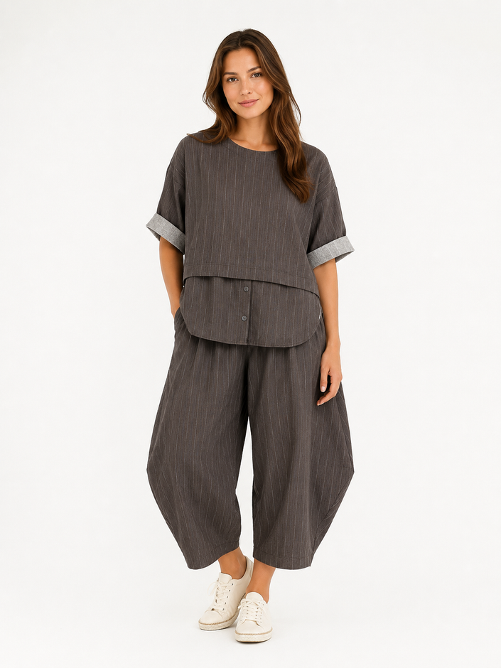 Made in Italy Pinstripe Button Front Top