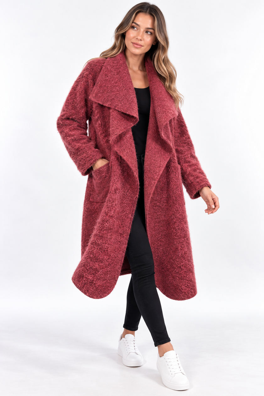 Made in Italy Cosy Textured Pocketed Waterfall Coat