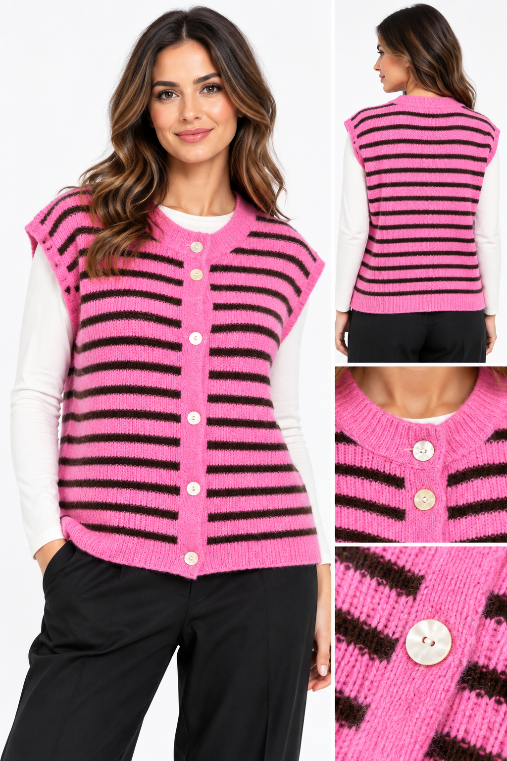 Made in Italy Button-Through Sleeveless knitted Cardigan