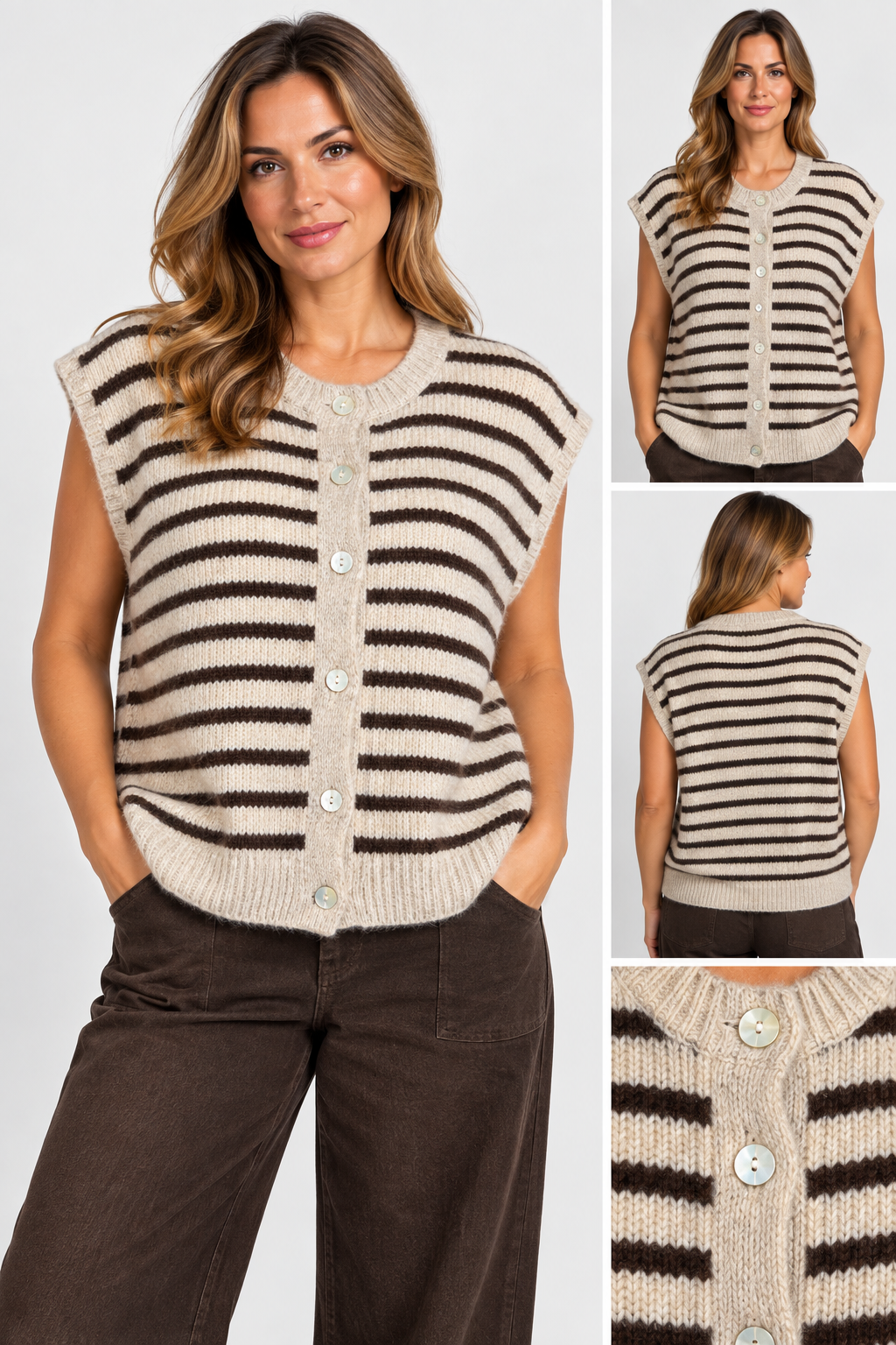 Made in Italy Button-Through Sleeveless knitted Cardigan