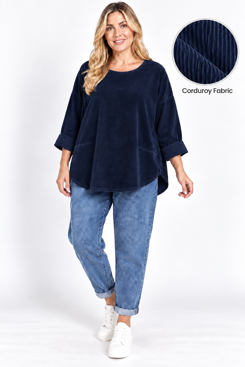 Made in Italy Scoop Hem Corduroy Top