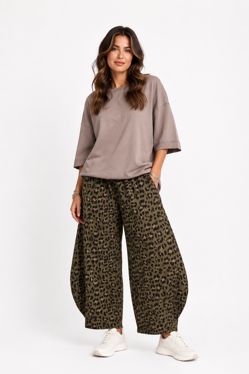 Made in Italy leopard Print Sweatshirt Barrel Leg Trouser