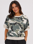 Camouflage Print Short Sleeve Sweatshirt Top