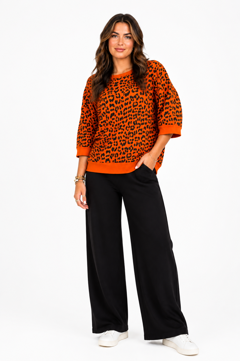 Made in Italy Short Sleeve leopard print sweatshirt Top