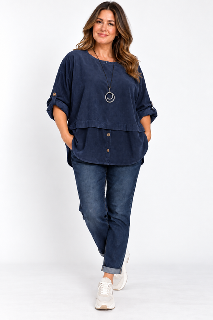 Made in Italy Corduroy Button Front Top